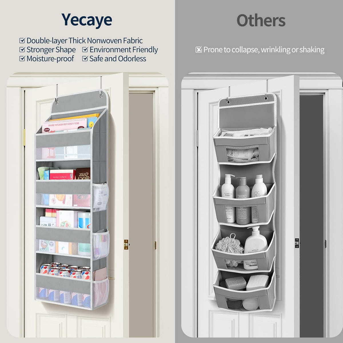 Yecaye Over The Door Organizer, Heavy Duty Hanging Organizers and Storage with 4 Large Capacity