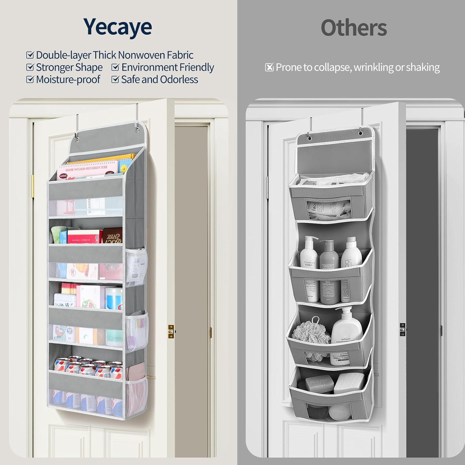 Yecaye Over The Door Organizer, Heavy Duty Hanging Organizers and Storage with 4 Large Capacity