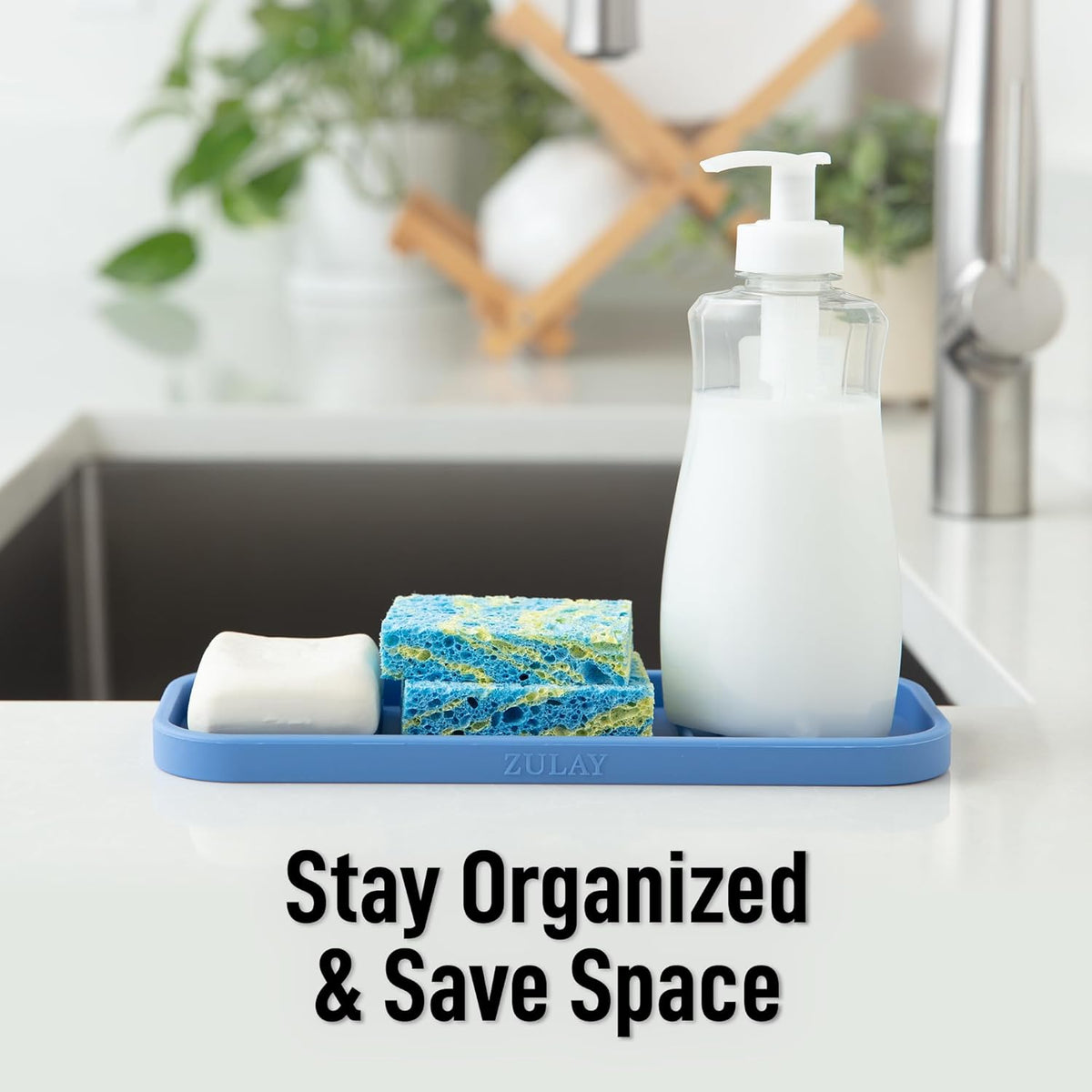 Zulay Kitchen (9x3.5) Silicone Sponge Holder for Kitchen Sink - Flexible Multipurpose Soap Tray
