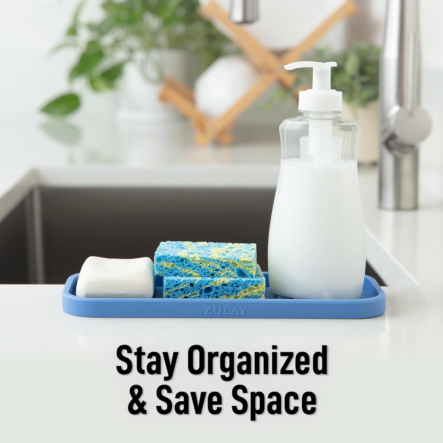 Zulay Kitchen (9x3.5) Silicone Sponge Holder for Kitchen Sink - Flexible Multipurpose Soap Tray