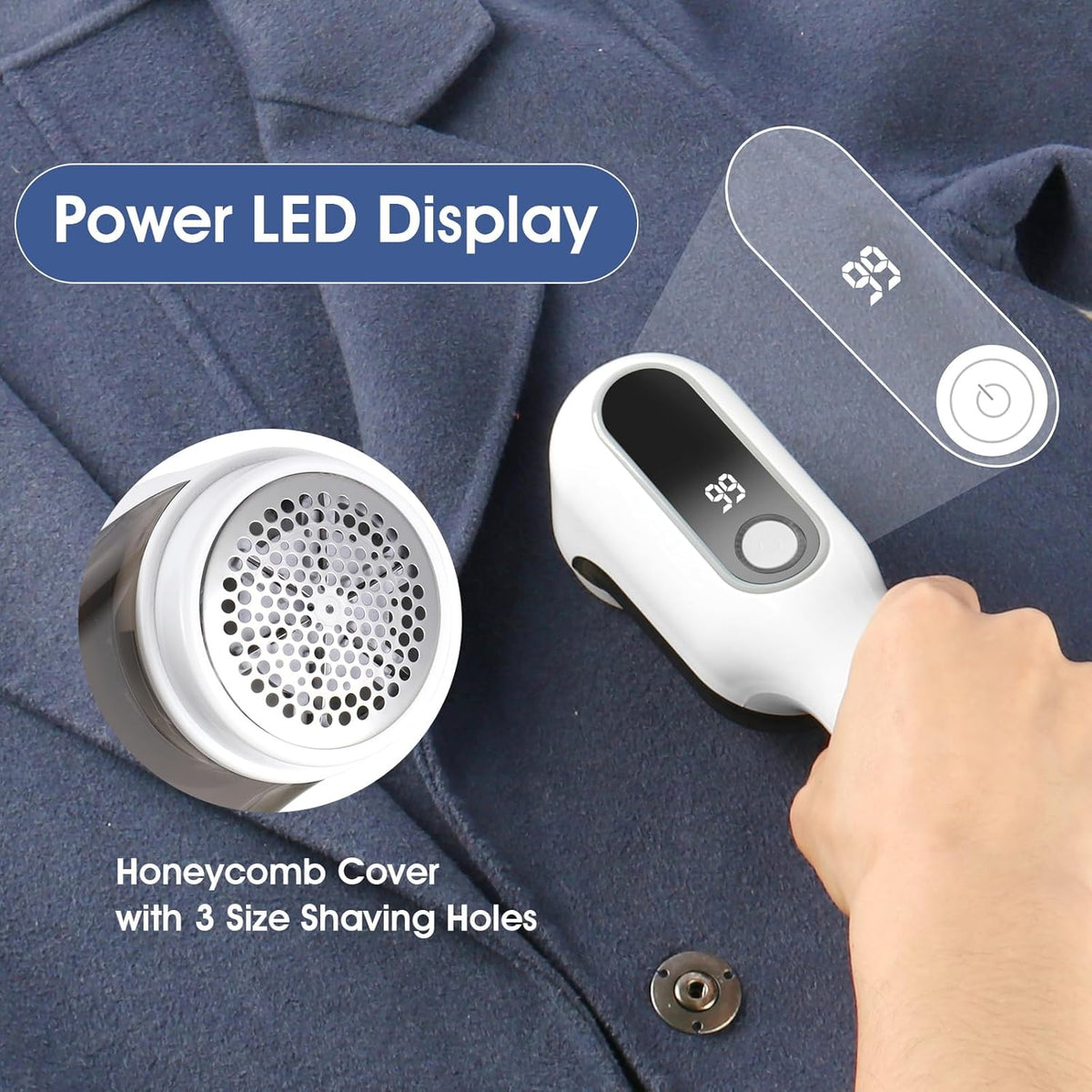 Rechargeable Electric Fabric Shaver Lint Remover with LED Display, Sweater Shaver 2- Speed to