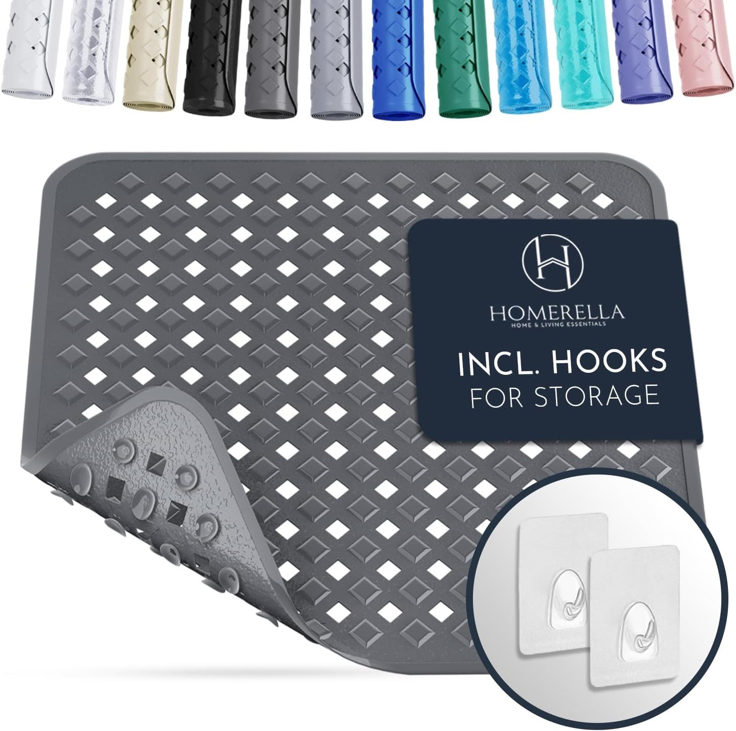 Homerella Anti Slip Shower Mat | Anti Mold Non Slip Bathtub Mat for Inside Shower | Square Floor