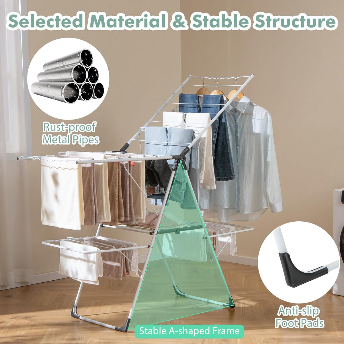 Giantex Clothes Drying Rack, 2-Layer Stainless Steel Foldable Laundry Drying Rack with 6-Level