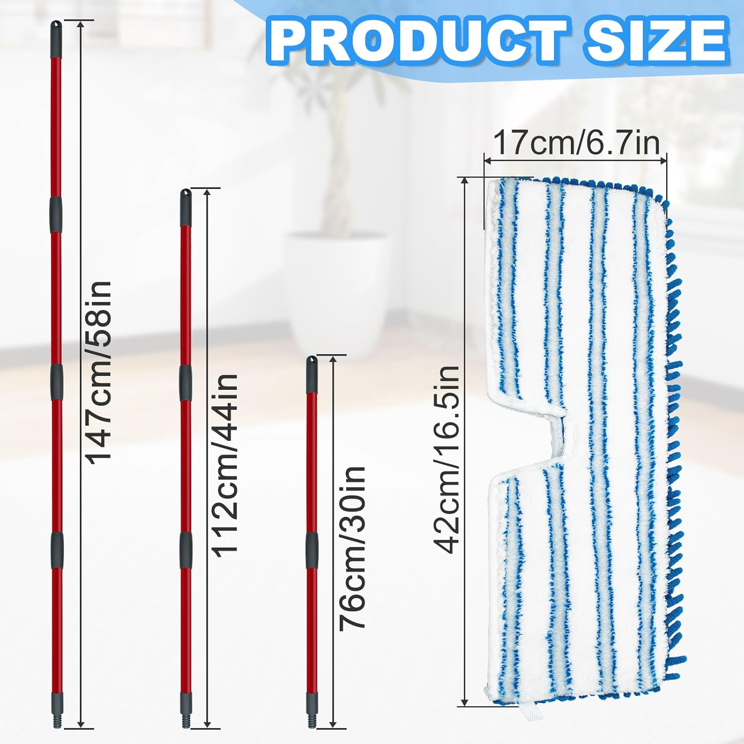 Microfiber Mops for Floor Cleaning, Flat Mop with 3 Reusable Pads and Extendable 58" Long Handle