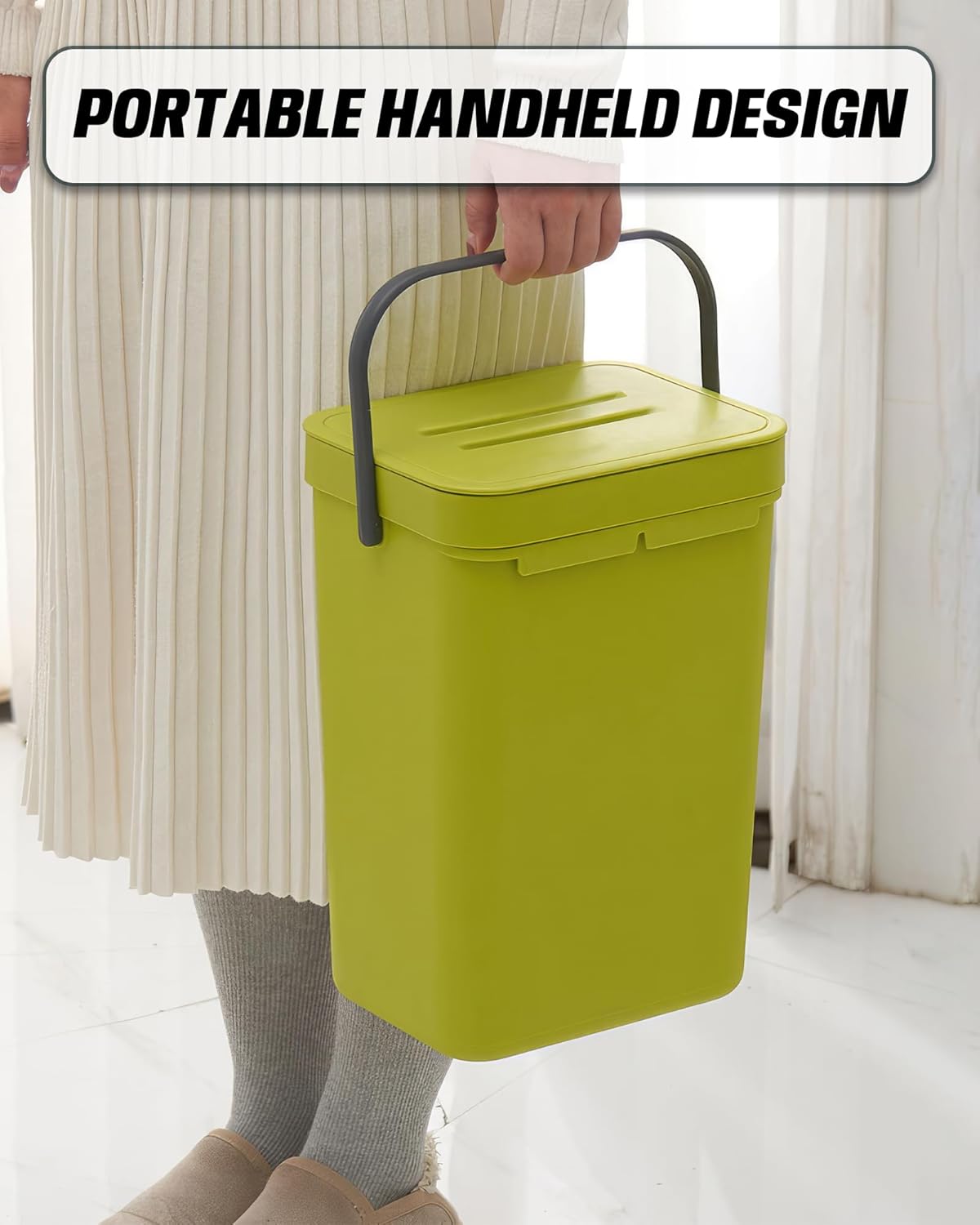 Kitchen Compost Bin - 3.2 Gallons Hanging Trash Can with Lid for Kitchen Bathroom, Under Sink Trash