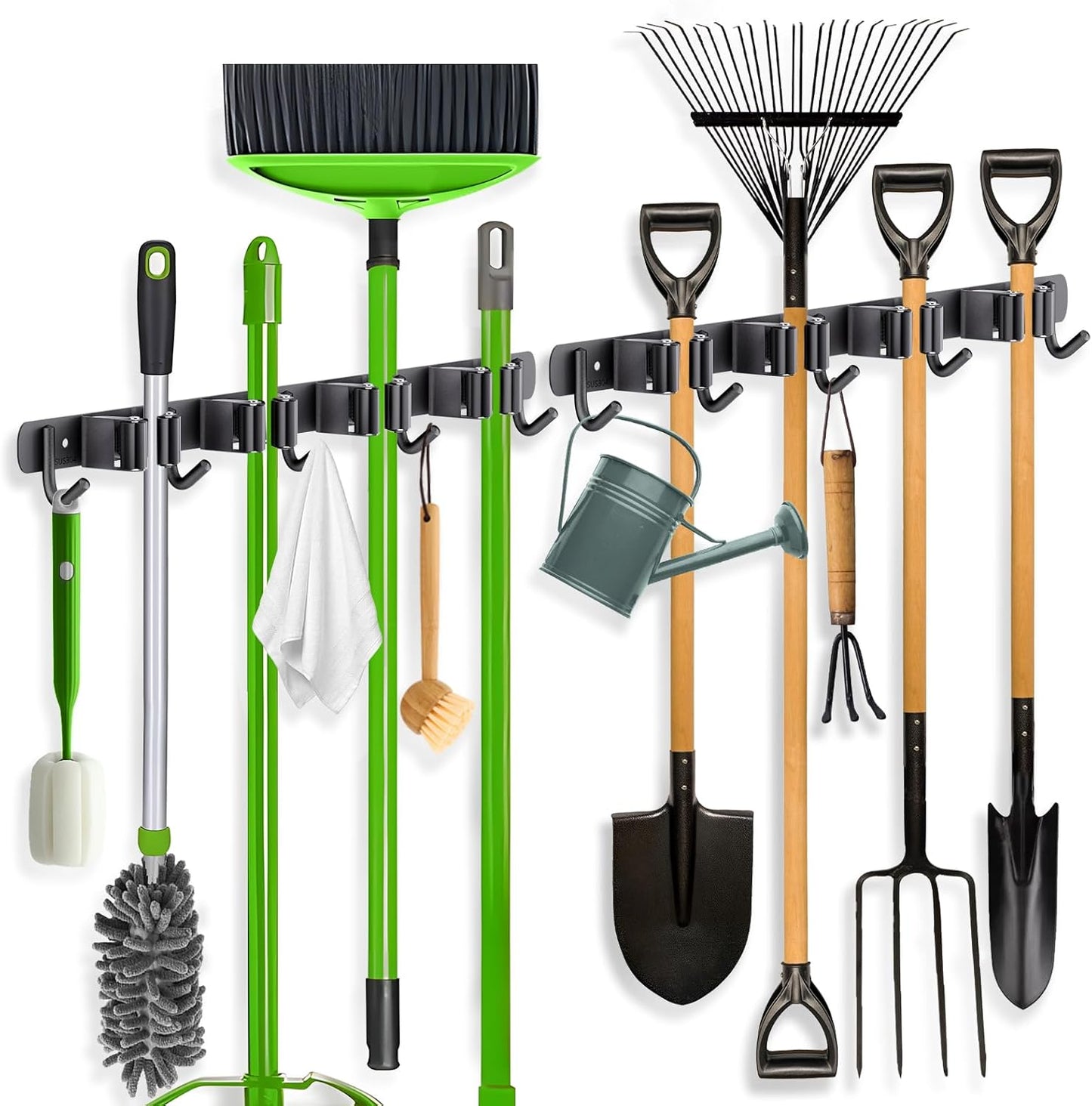 ZONGOOL 2 Pack Broom Holder Wall Mount, 4 Racks and 5 Hooks Mop Hanger Wall Mount Broom Organizer