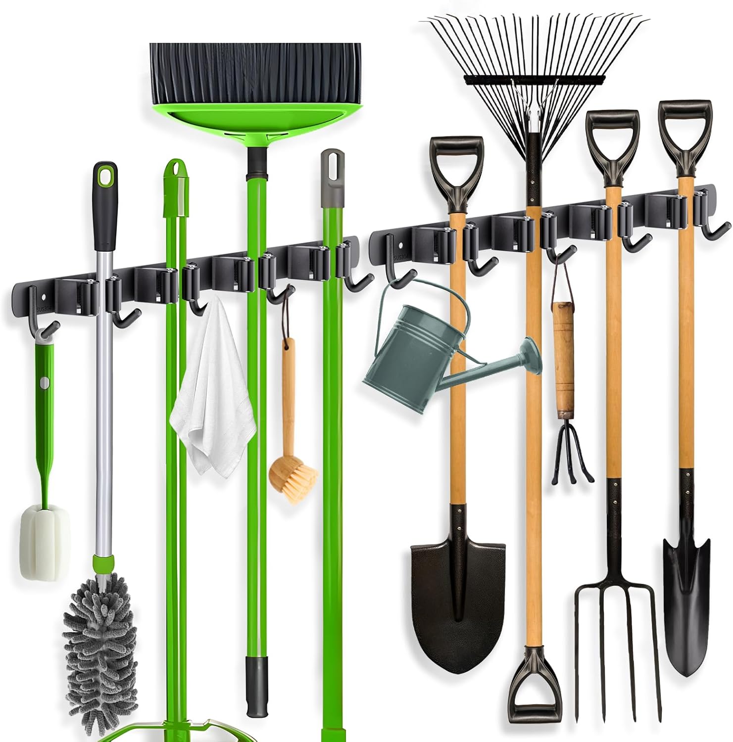 ZONGOOL 2 Pack Broom Holder Wall Mount, 4 Racks and 5 Hooks Mop Hanger Wall Mount Broom Organizer