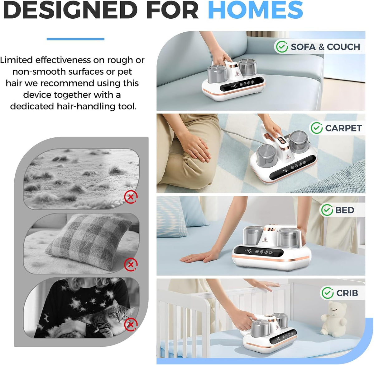 Mattress Vacuum Cleaner - 5-in-1 Cordless Bed Vacuum Cleaner, Powered by UV-C Light & Ultrasonic