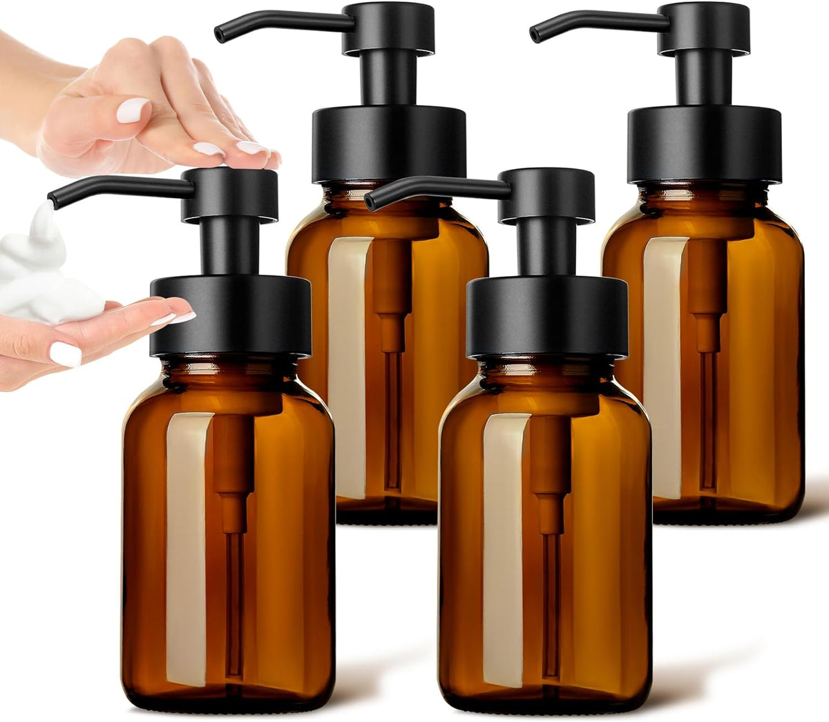 GMISUN Foaming Soap Dispenser, 4 Pcs 8.5 Fl oz Amber Glass Foam Hand Soap Dispenser for Bathroom &