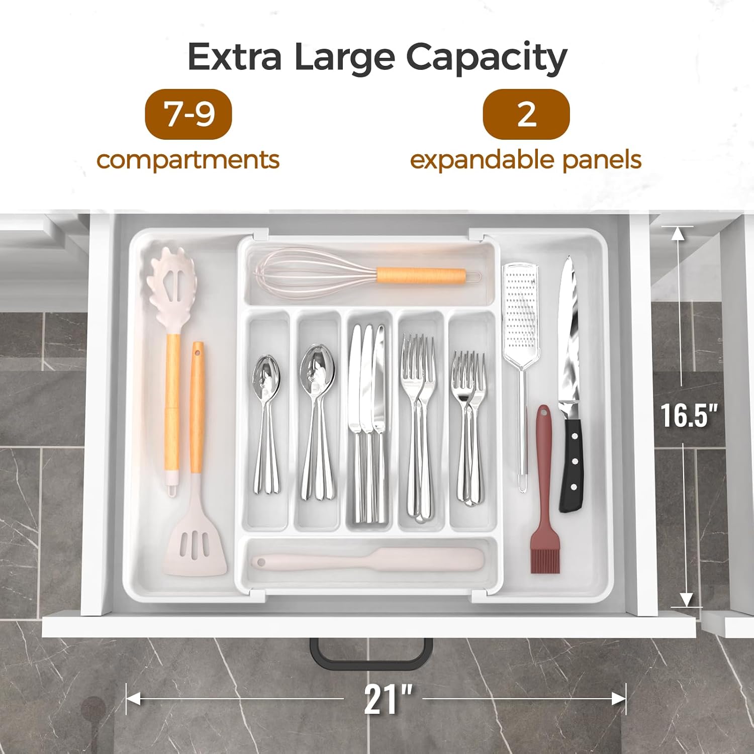 Extra Large Expandable Silverware Organizer, BPA-Free Food-Safe Cutlery Flatware Organizer, Kitchen