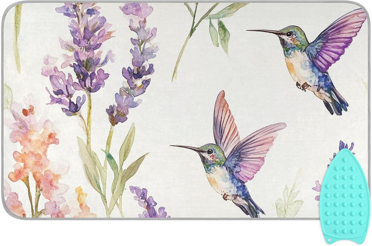 Lavender Flower Hummingbird White Ironing Mat for Table top Portable Ironing Pad Blanket for Washer