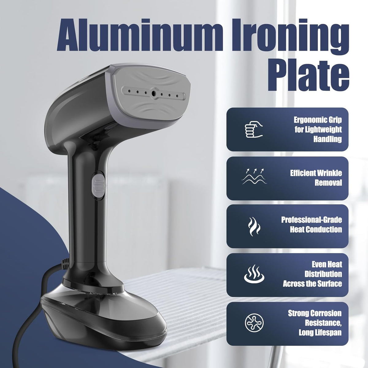 Powerful Handheld Fabric Steamer - 1800W with Fast Ceramic Heat-Up Plate, 2-in-1 Ironing & Wrinkle