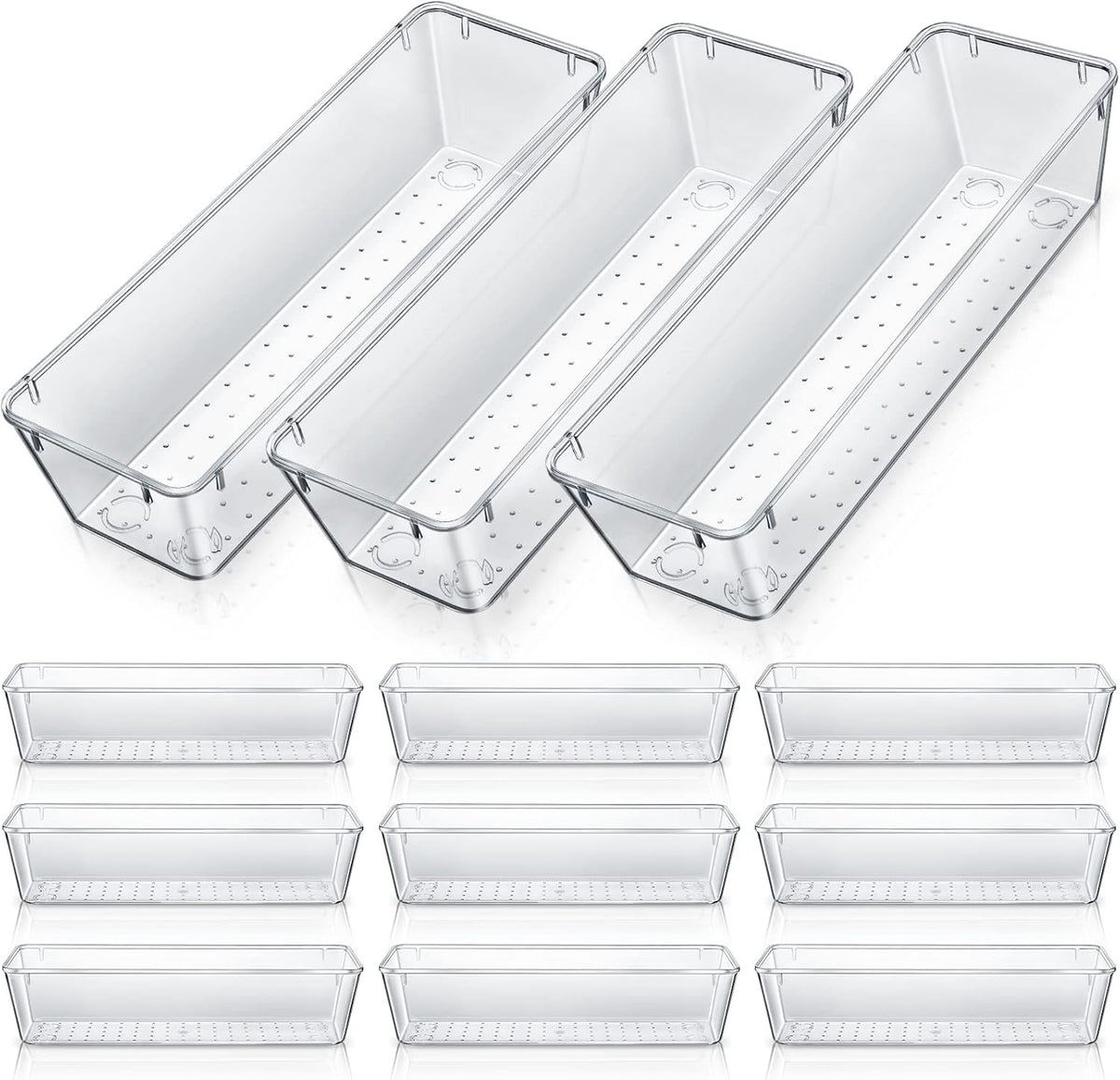 Maitys 12 Pcs Vanity Drawer Organizer 9 x 3 x 2 Inches Clear Plastic Utensil Organizers Kitchen