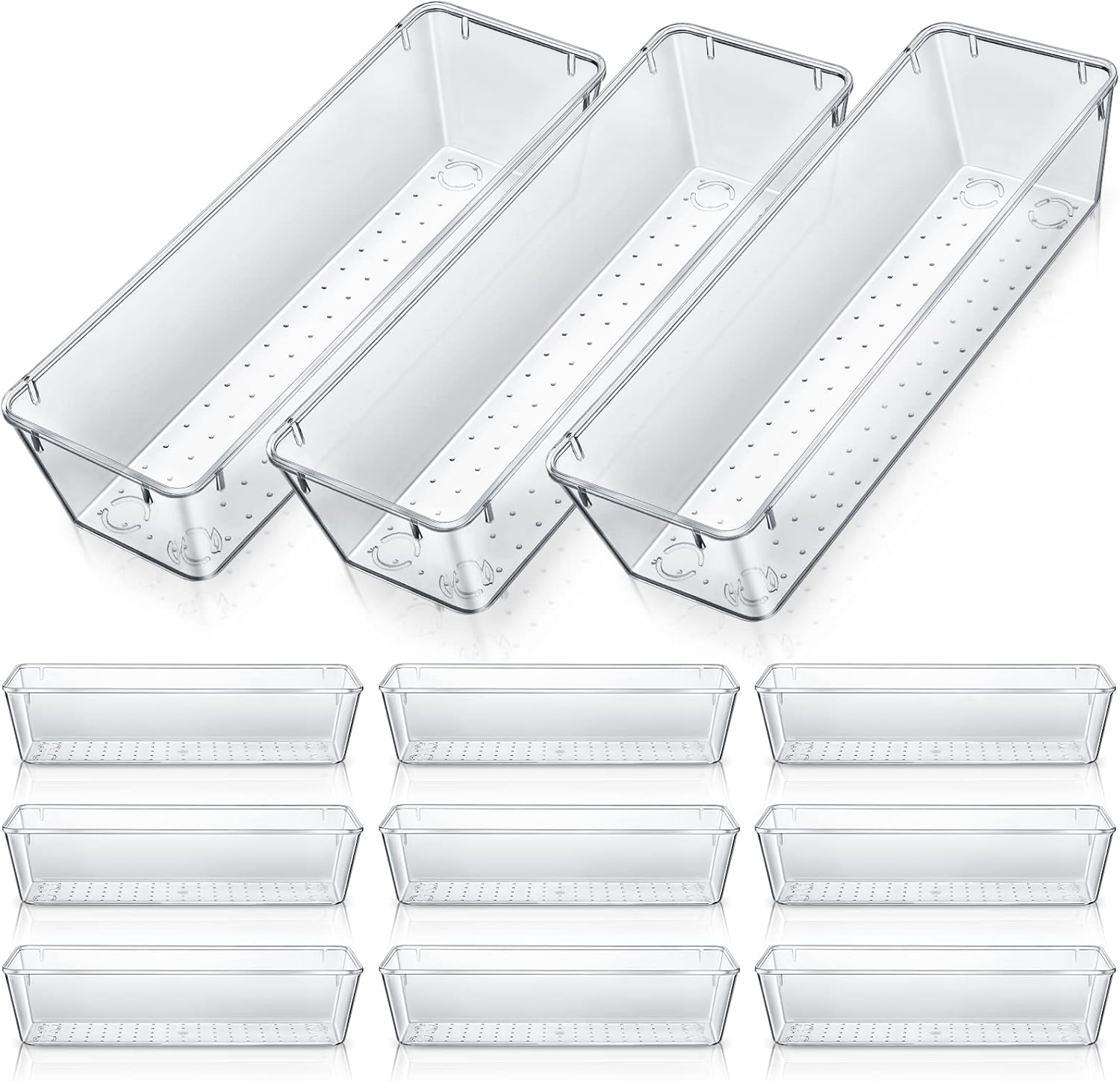 Maitys 12 Pcs Vanity Drawer Organizer 9 x 3 x 2 Inches Clear Plastic Utensil Organizers Kitchen