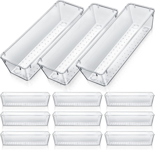 Maitys 12 Pcs Vanity Drawer Organizer 9 x 3 x 2 Inches Clear Plastic Utensil Organizers Kitchen