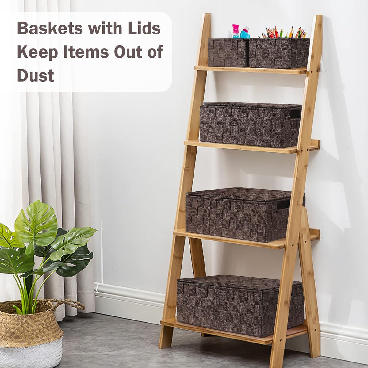 Storage Bins Baskets for Organizing with Lids, Storage Baskets for Shelves Stackable Woven Basket
