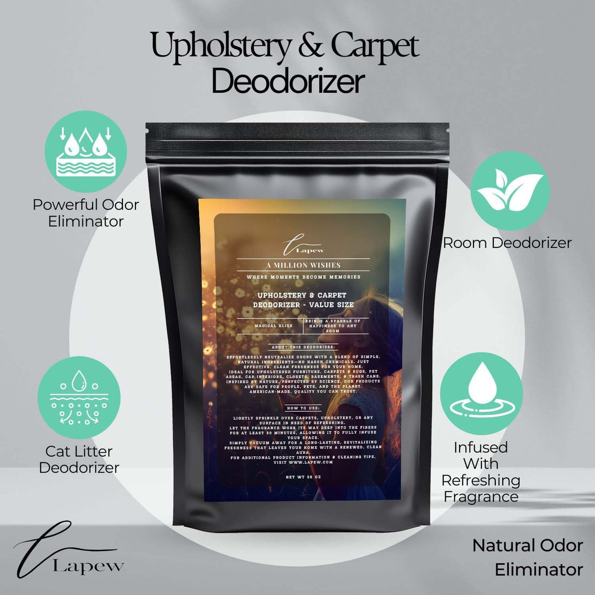 A Million Wishes Carpet Freshener Powder Refill 36 oz | Powerful Odor Eliminator for Home |