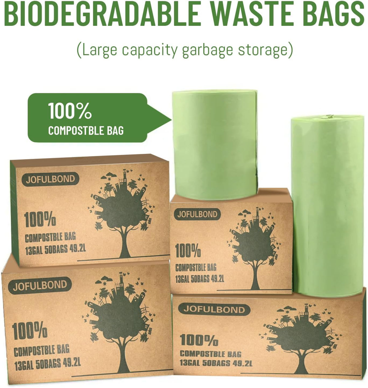 Biodegradable Compost Recycling Trash Bags, Compostable 13 Gallon Plastic Trash Bags For Kitchen