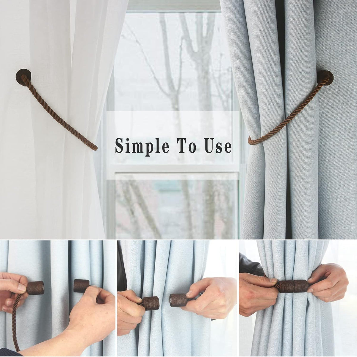 Magnetic Curtain Tiebacks 6 Pack Coffee Curtain Rope Tieback Curtain Holders for Drapes Modern Tie
