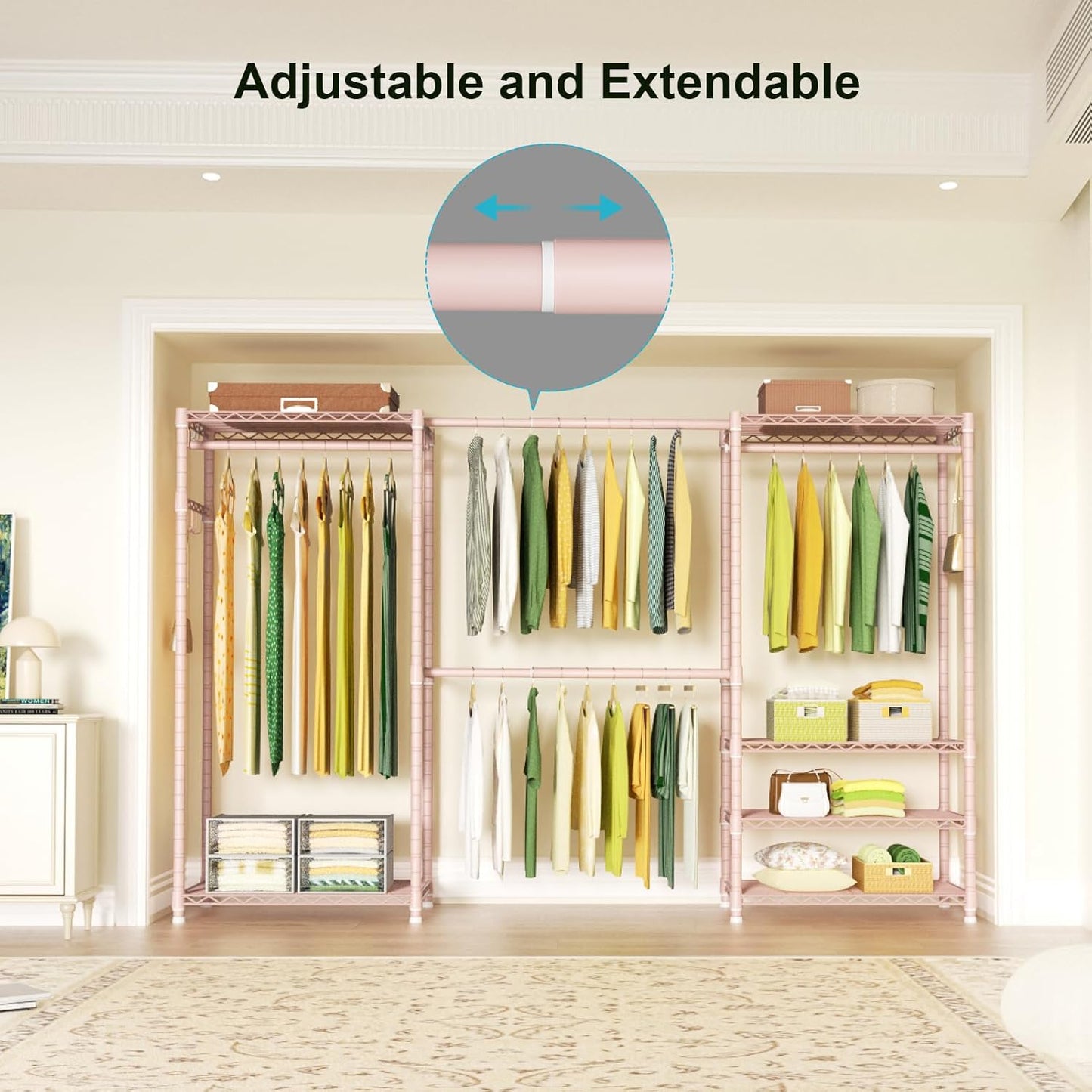 Ulif E1 Heavy Duty Closet Garment Rack, 6 Tiers Adjustable Metal Freestanding Expandable Clothing