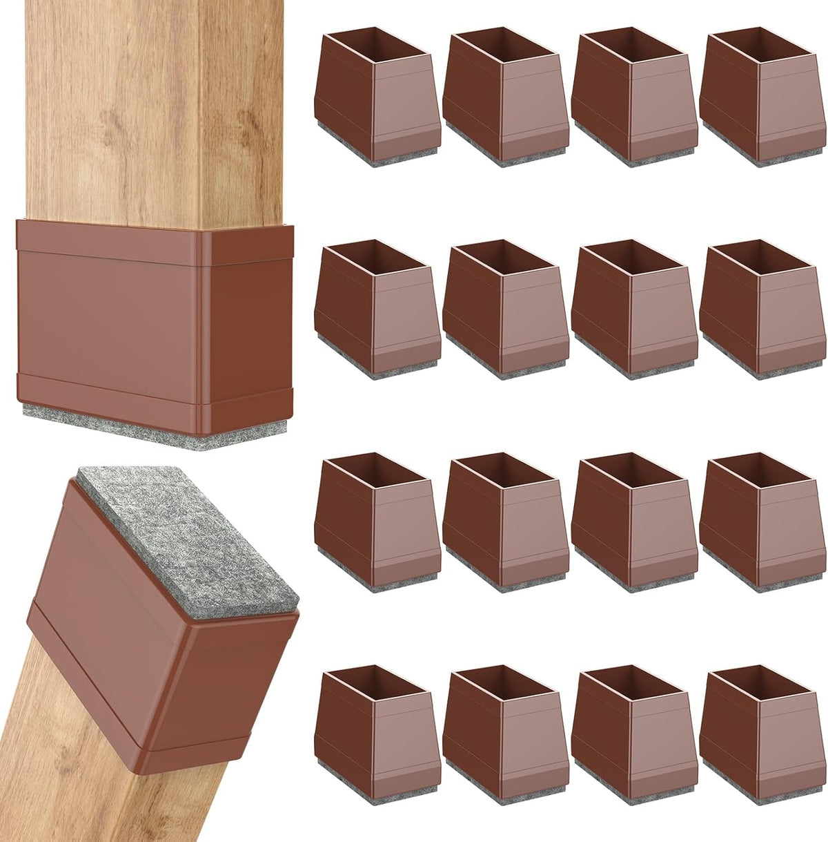 Rectangle Chair Leg Protectors for Hardwood Floors,16 PCS Silicone Covers to Protect Wood Tile