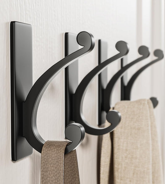 Adhesive Wall Hook for Towel/Coat - Extra Sticky 10LB Stainless, Stick on Hanger for Bath or