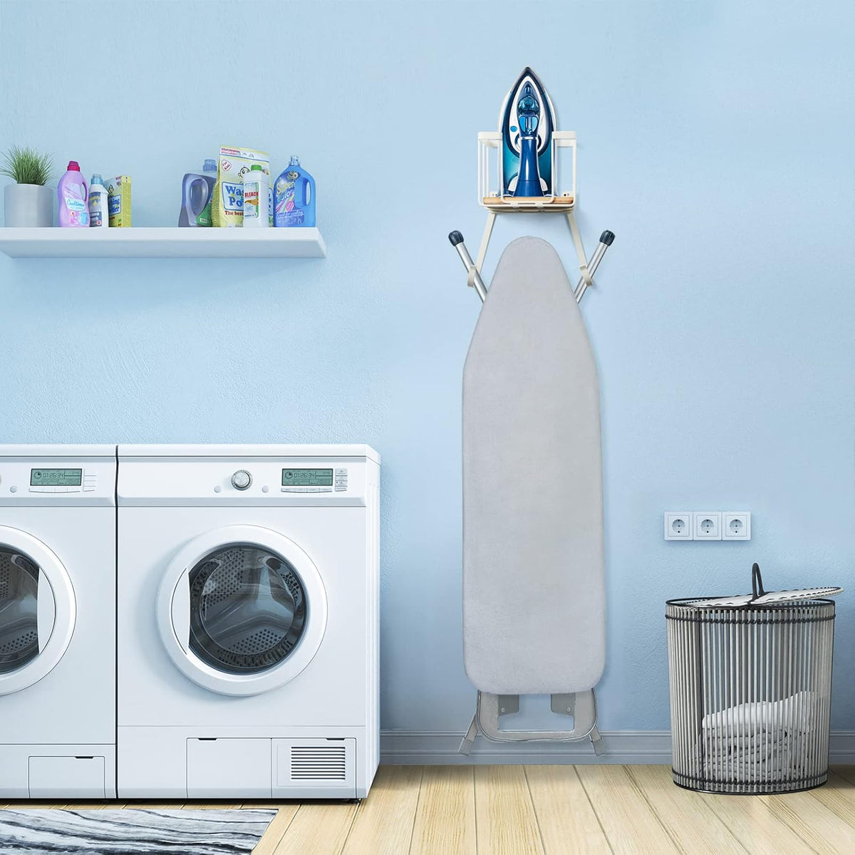 TJ.MOREE Over The Door/Wall Mount Ironing Board Hanger, Laundry Room Iron and Ironing Board Storage