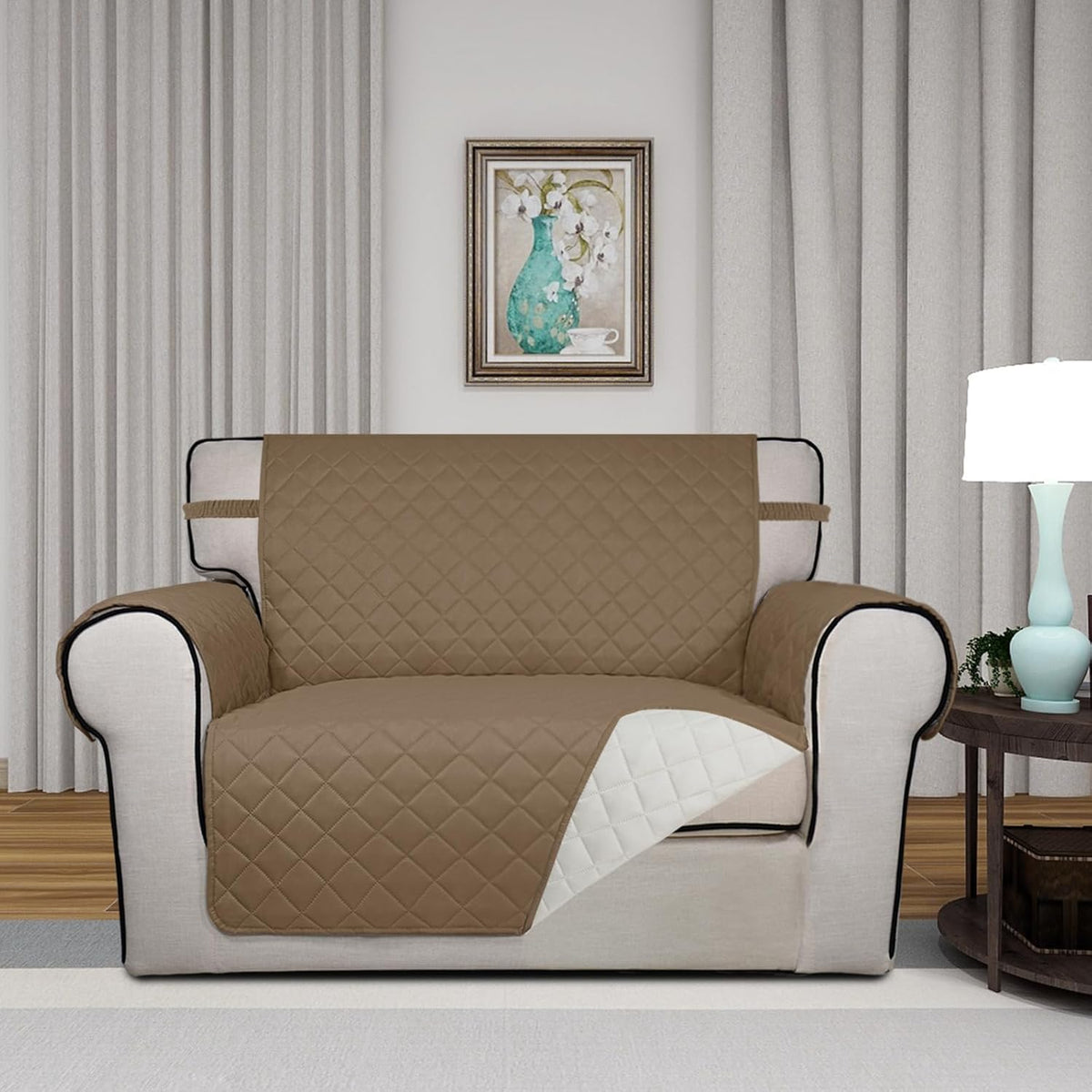 PureFit Reversible Quilted Sofa Cover, Water Resistant Slipcover Furniture Protector, Washable