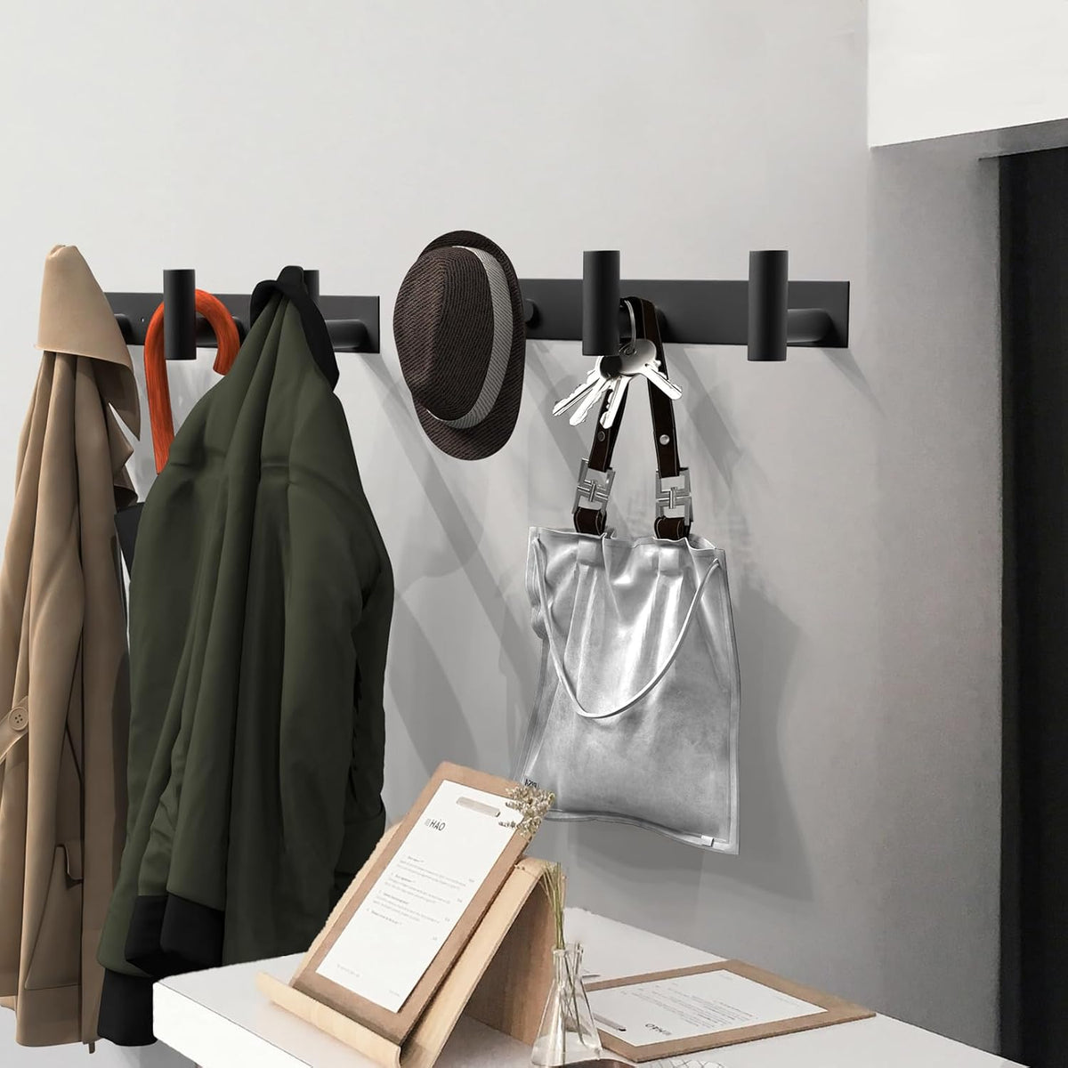 VAEHOLD Black Hat and Coat Wall Mount Rack - 3 Hooks for Robes, Bags, Keys, and Towels - Bathroom