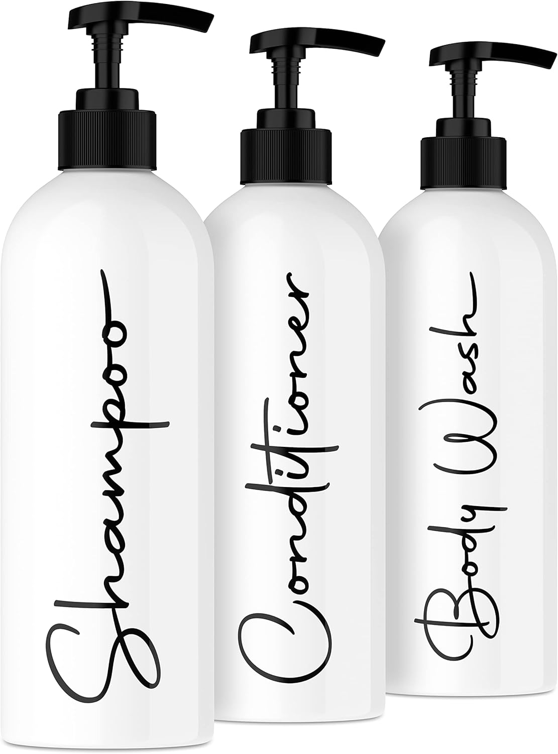 Alora 16oz Refillable Shampoo and Conditioner Dispenser Bottles - Set of 3 - Pump Bottle Dispenser