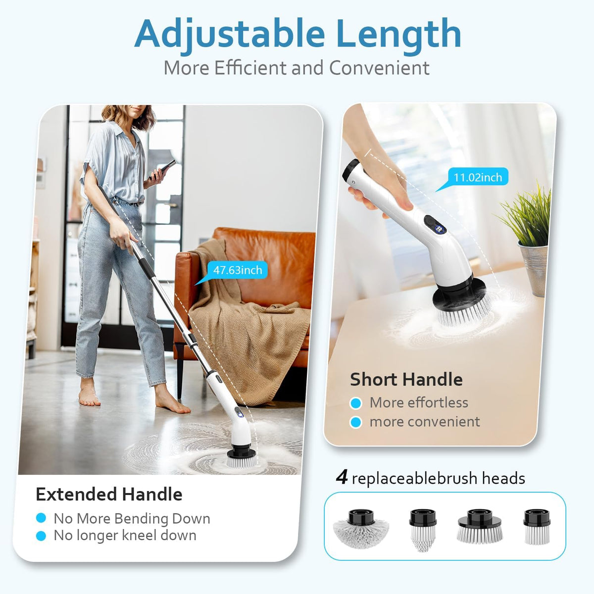 TUYU Electric Spin Scrubber, Full-Body IPX7 Waterproof Bathroom Scrubber with Power LCD Display, 8