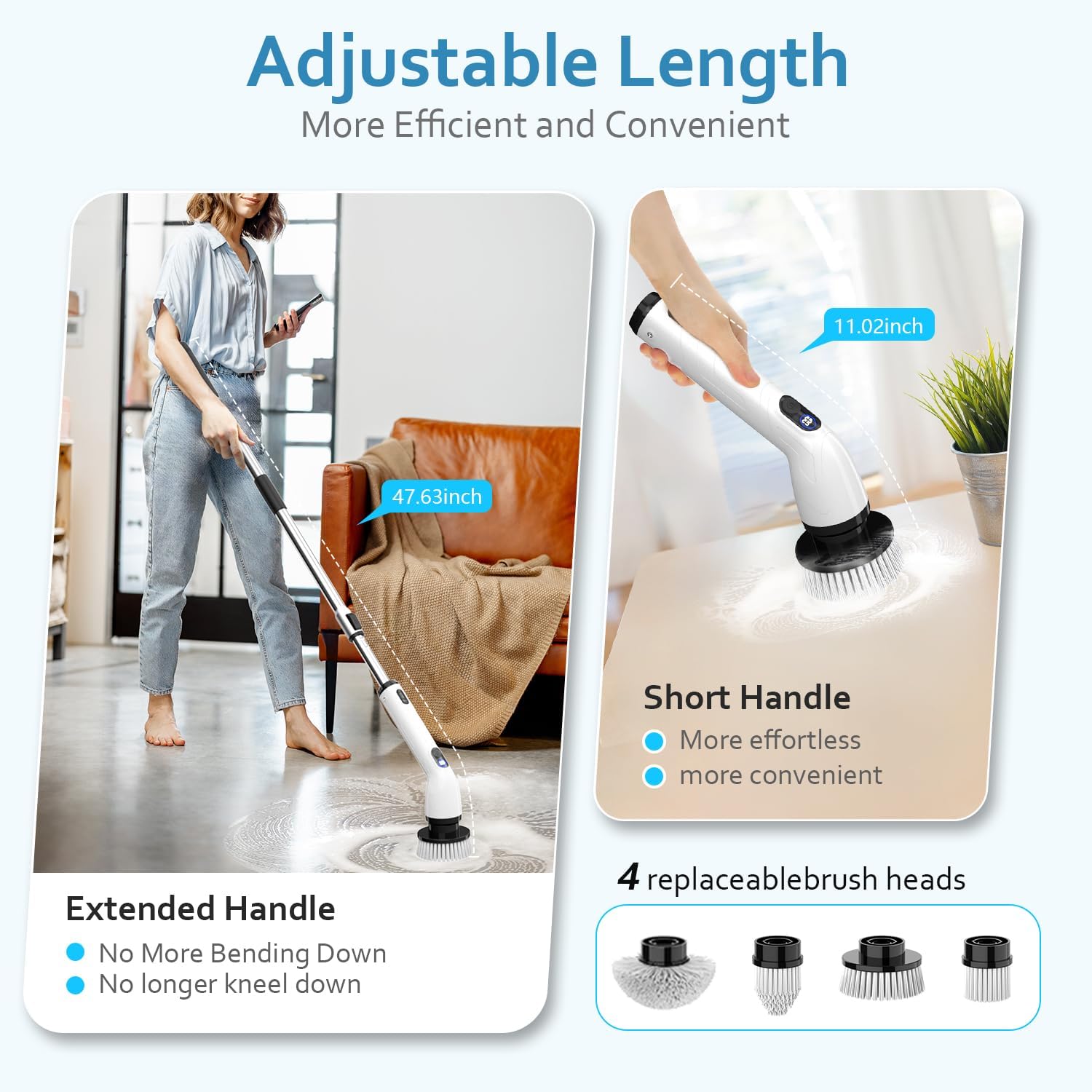 TUYU Electric Spin Scrubber, Full-Body IPX7 Waterproof Bathroom Scrubber with Power LCD Display, 8
