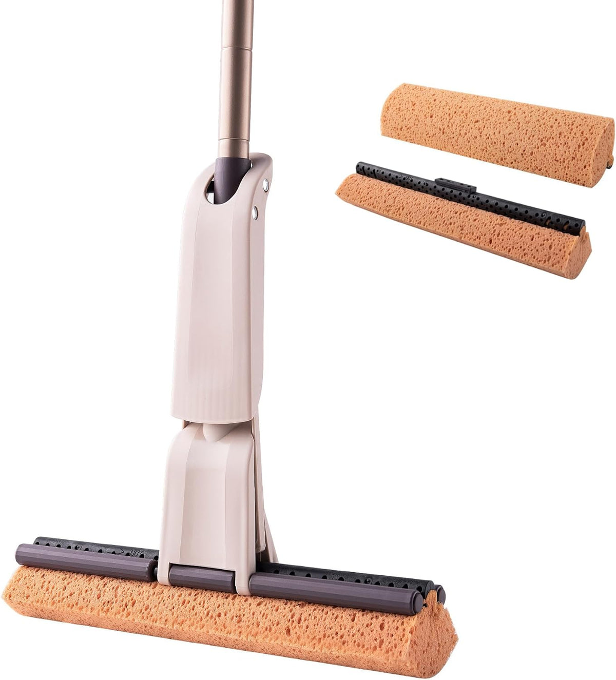 Eyliden Sponge Mop with 1 Extra Reusable Absorbent Sponge Refills, Easy Squeeze, Self Wringing Mops