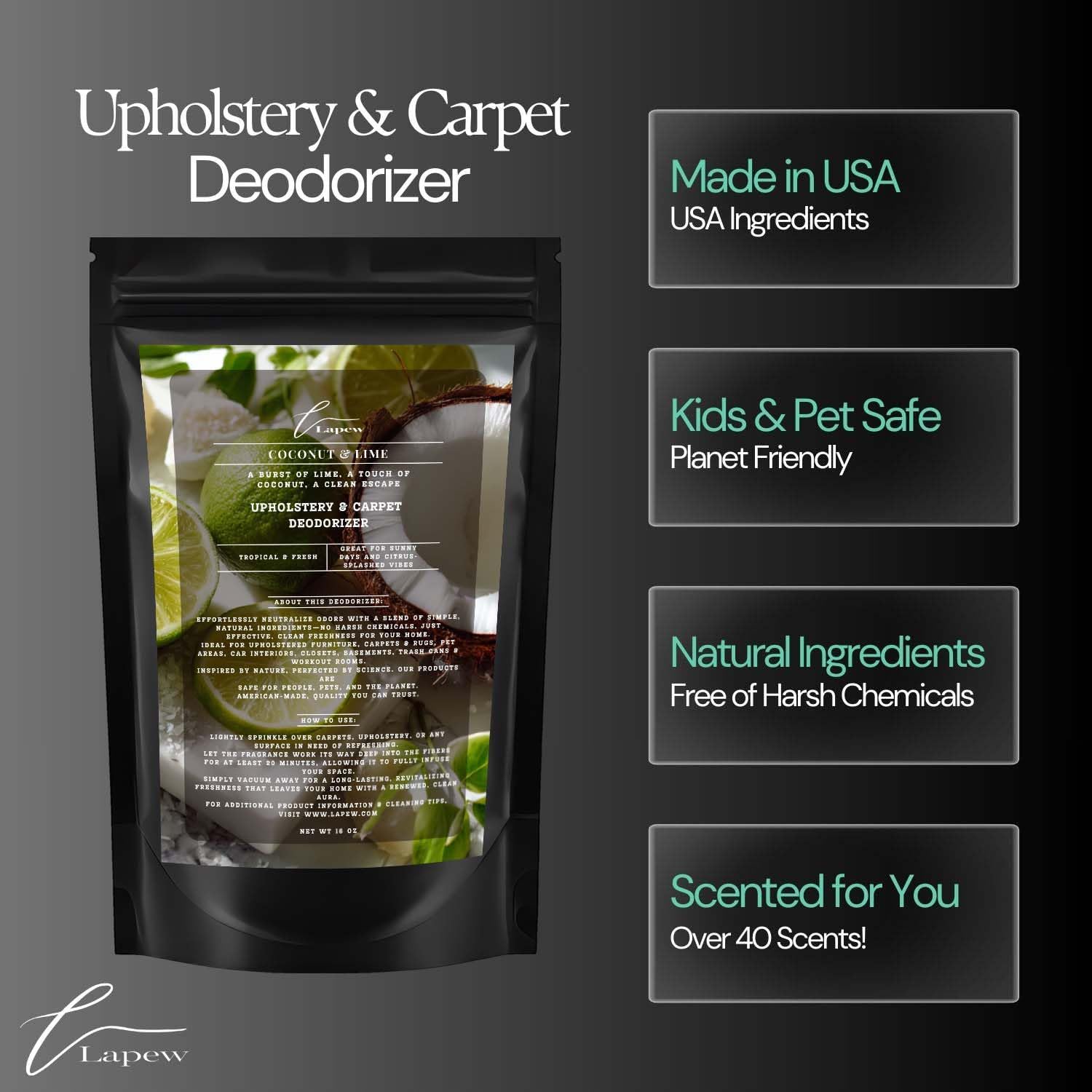 Coconut & Lime Carpet Freshener Powder: Powerful Odor Eliminator for Home, Upholstery Deodorizer