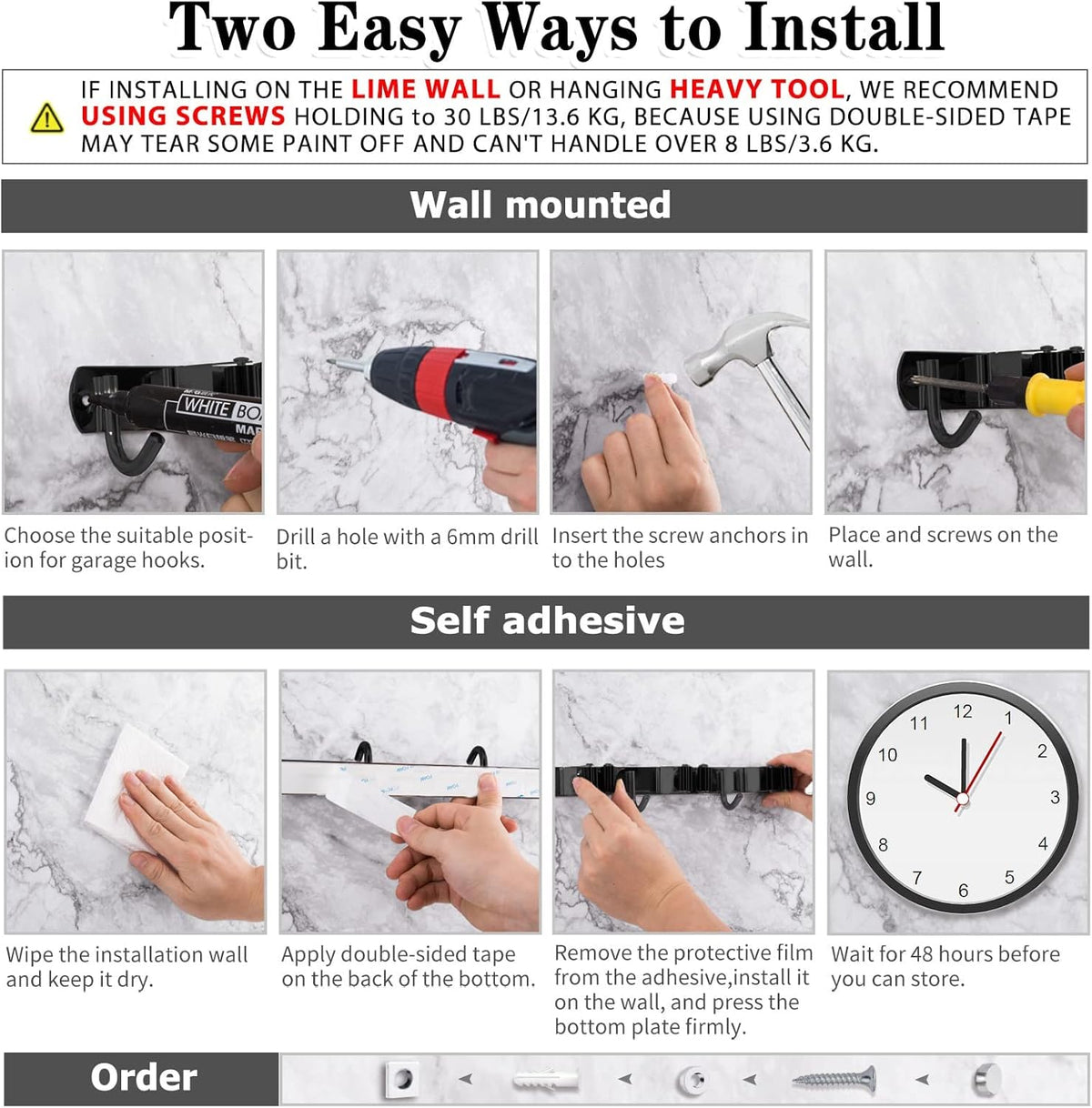AceMining 2 Pack Black 5 Racks and 4 Hooks Mop and Broom Holder Wall Mount, Broom Organizer Storage
