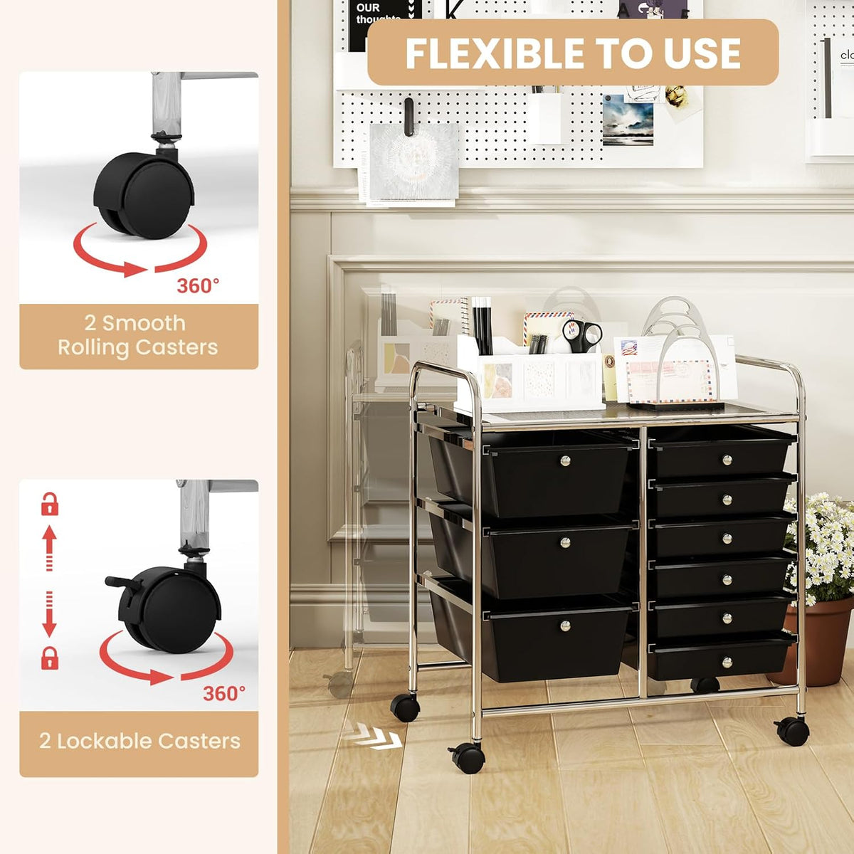 GOFLAME 9-Drawer Rolling Storage Cart, Mobile Utility Cart with Removable Drawers & Metal Frame