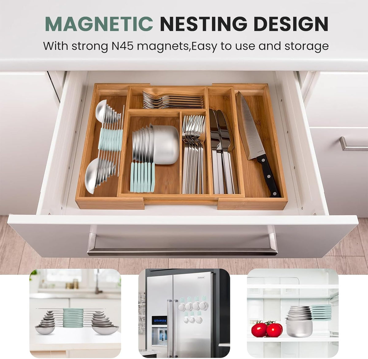 Magnetic Measuring Cups and Spoons Set-Heavy Duty 304 Stainless Steel，Double Measurement