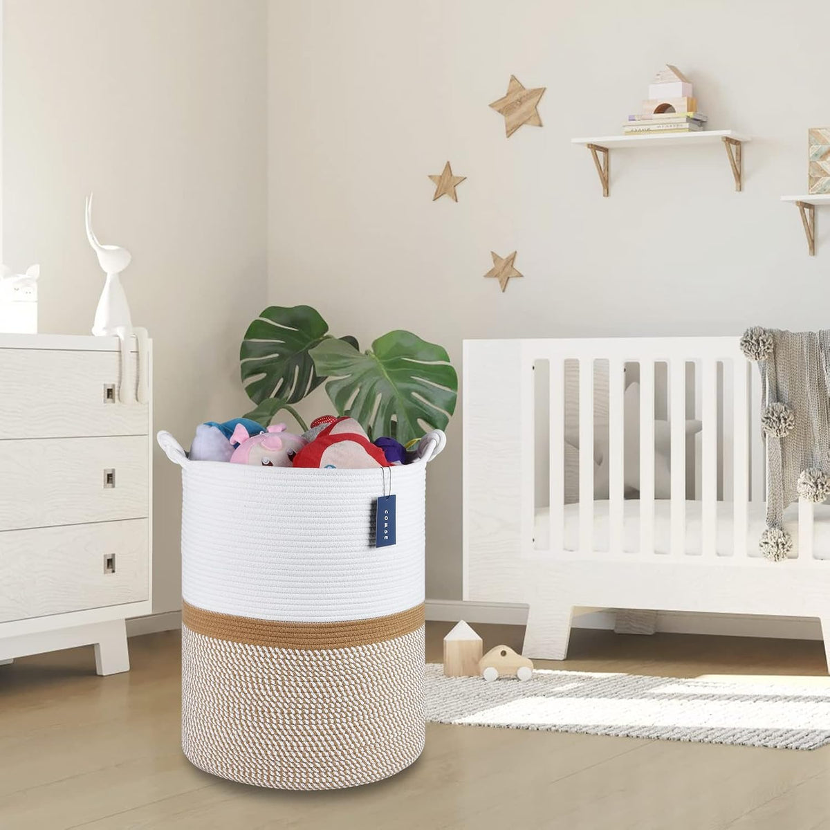 COMSE Extra Large Blanket Basket, Tall Woven Storage Basket, Nursery Hamper, 15.7”x 21.7”, Cotton
