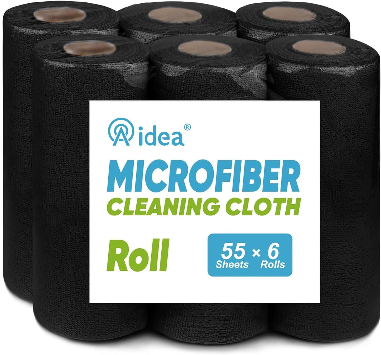AIDEA Microfiber Cleaning Cloth 330 Sheets 6 Roll, Black Microfiber Towels for Cars, Shop Rags