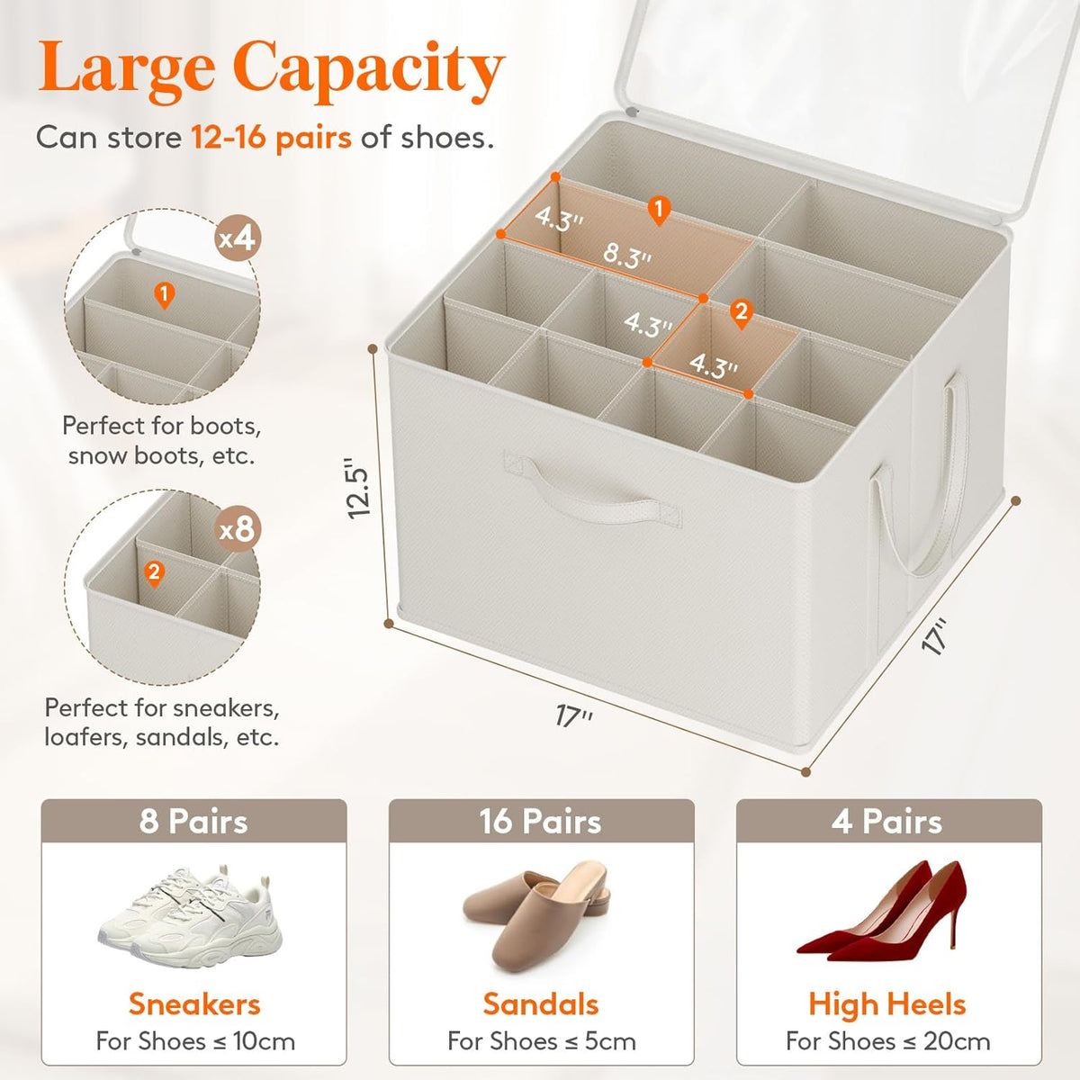 Lifewit Shoe Storage Organizer for Closet Fits 12-16 Pairs, Fabric Large Shoe Box Storage Container