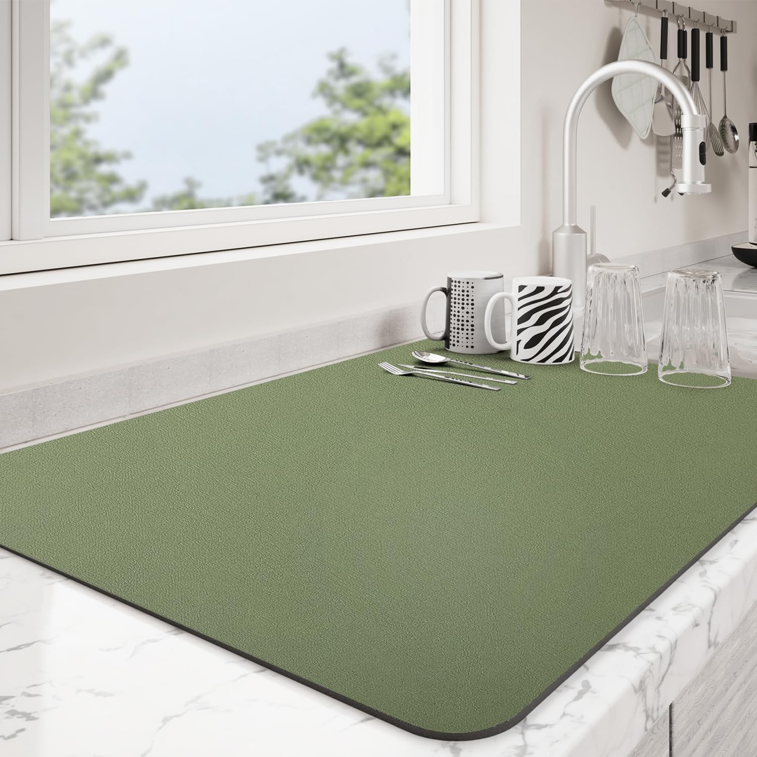 Dish Drying Mat for Kitchen Counter | Coffee Bar Mat for Countertops | Heat Resistant Drainer Mat