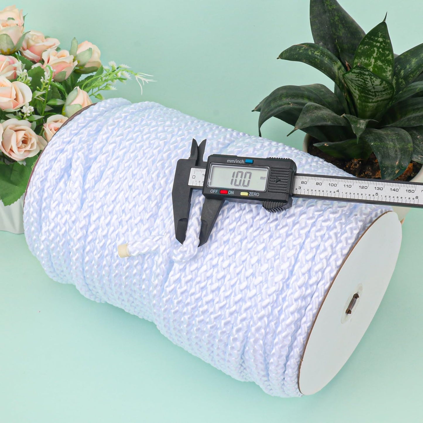 3/8 Inch White Polyester Rope - 250 White Low Stretch Polyester Rope for Hiking, Kayaking, Tarps