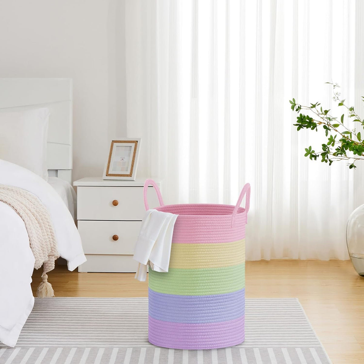 VIPOSCO Large Laundry Hamper, Tall Woven Rope Storage Basket for Blanket, Toys, Dirty Clothes in
