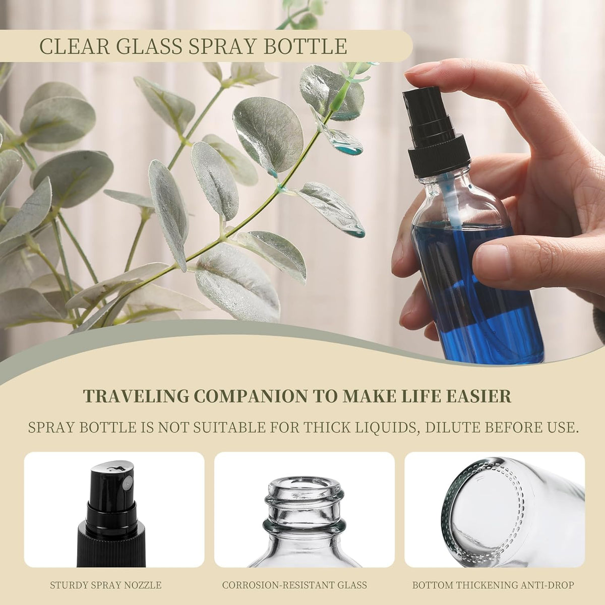 Clear Glass Small Spray Bottles 2 oz 48 Packs,Fine Mist Sprayer Pretty Finish,Refillable Containers