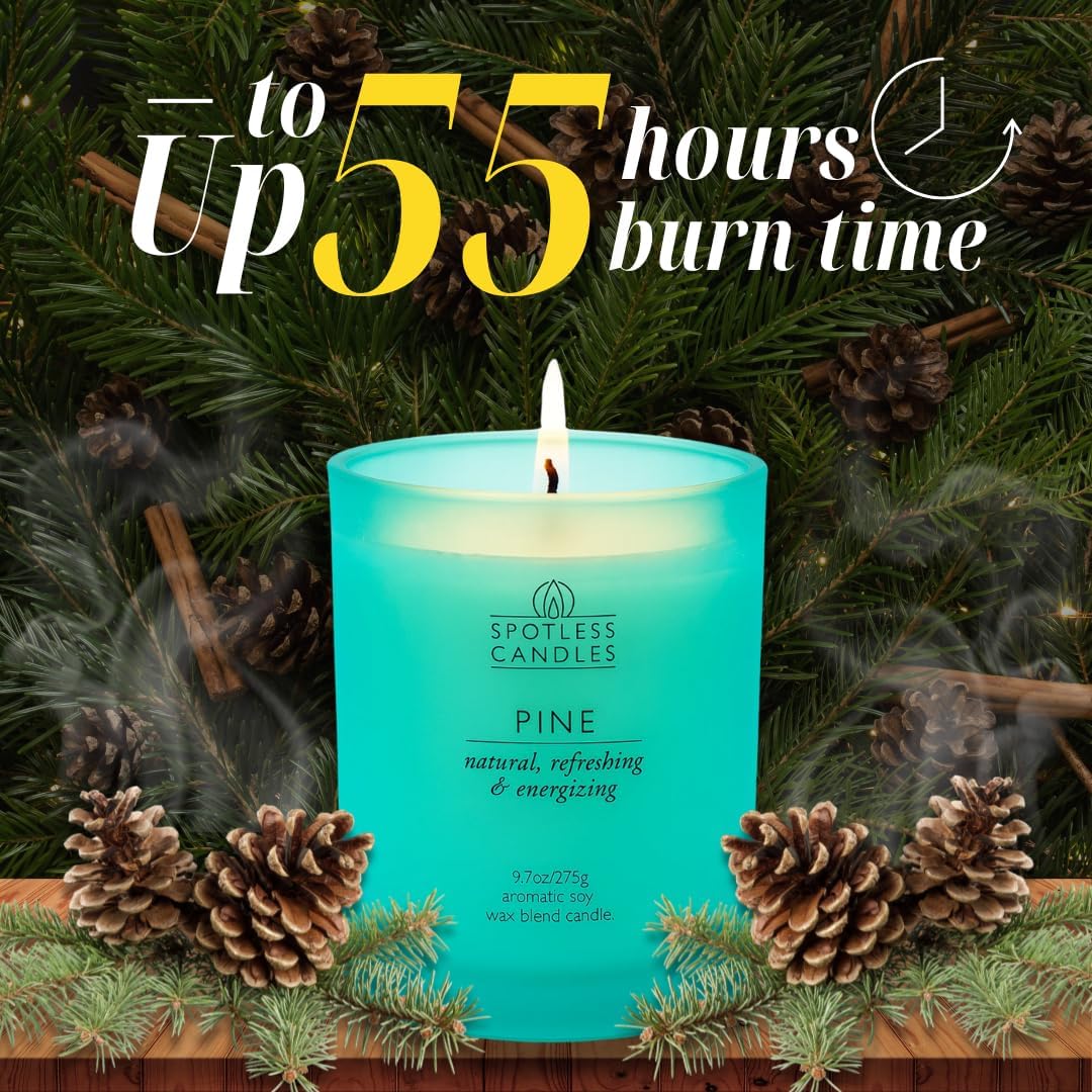 Pine Candle - 9.7 oz /275g 45-55 Hours Burn Time in Green Frosted Glass Jar with Wooden Lid and