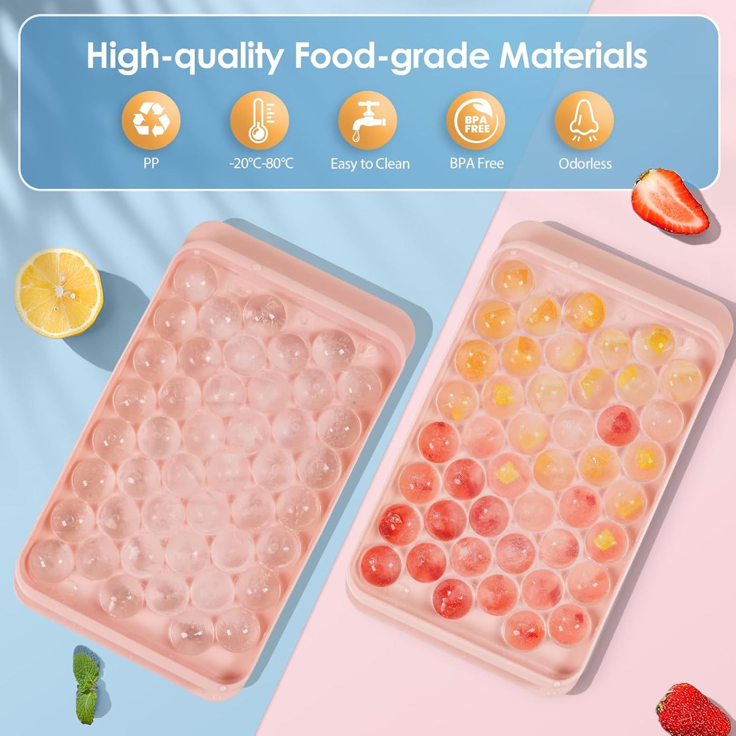WIBIMEN Ice Cube Tray with Lid and Bin - Round Ice Trays for Freezer with Lid - Ice Cube Trays for