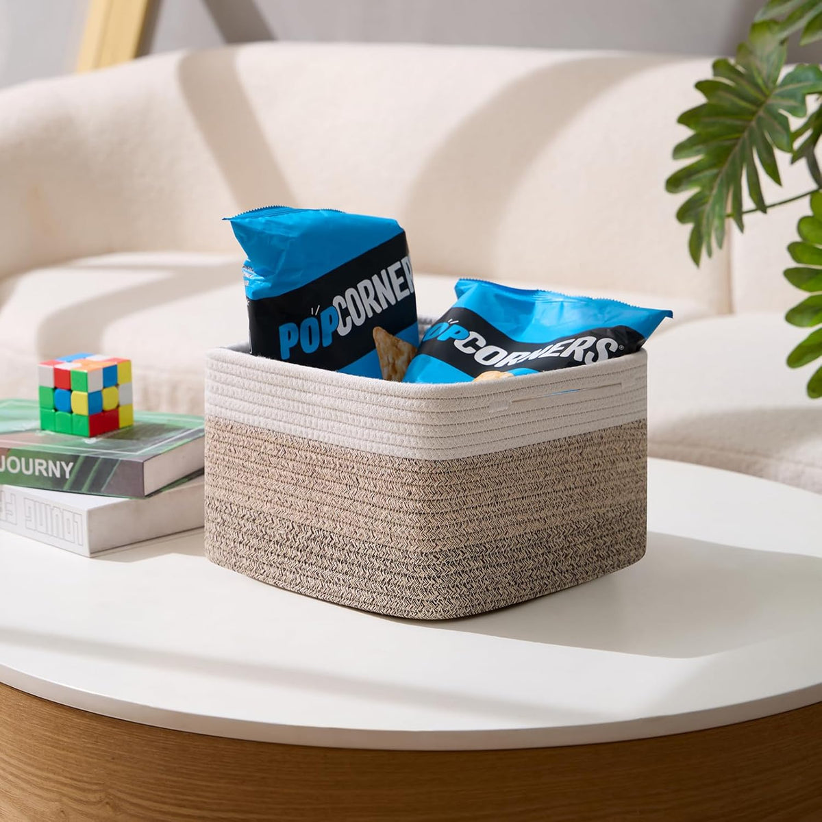 Small Organizing Baskets for Cubes Shelf, 9.7x9.7x7.1 Inch Rope Woven Storage Bins for Nursery