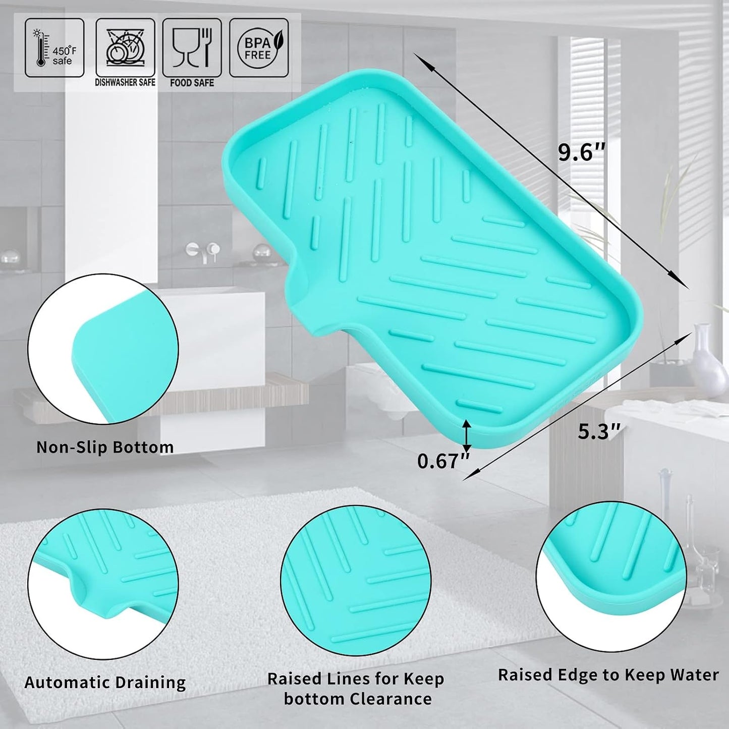 Silicone Bathroom Soap Dishes with Drain Spout-Bathroom and Kitchen Sink Organizer,Sponge