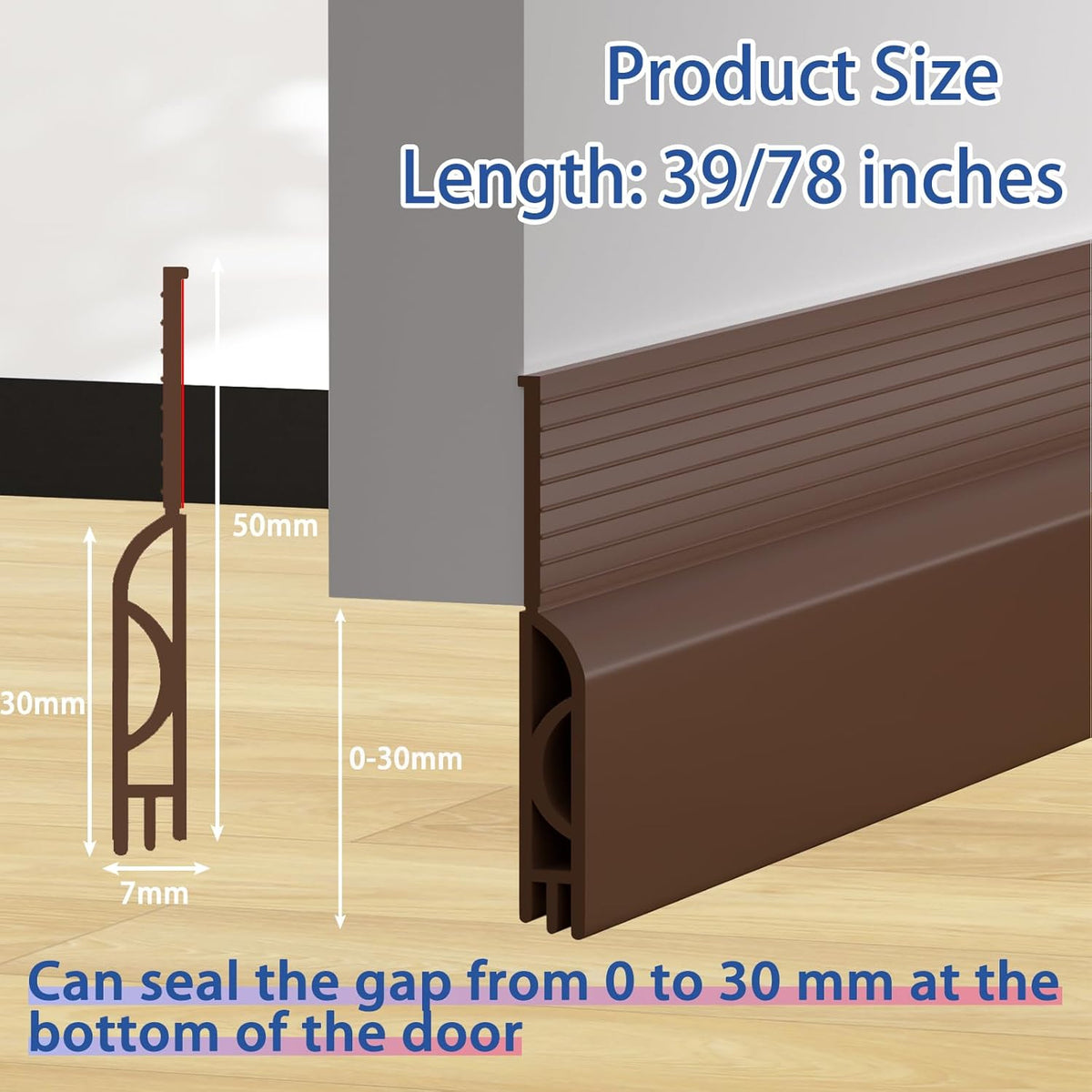 Under Door Draft Stopper, Self-Adhesive Door Sweep for Bottom of Door, Weather Stripping Doors Seal