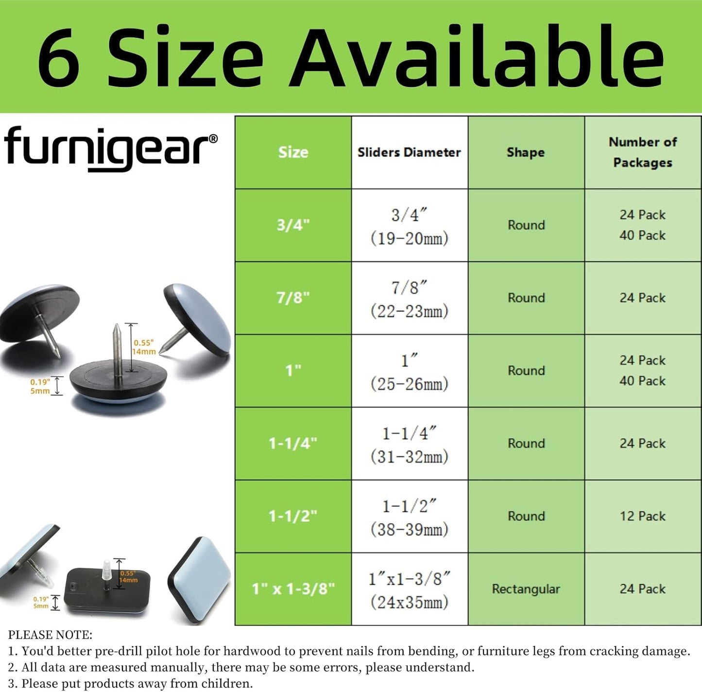 Furniture Glides Sliders-Furnigear PTFE (Teflon) Chair Leg Movers Sliders for Carpet Surface - Move
